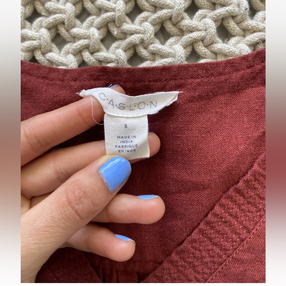 Caslon Linen Blend Side Button Rust Red V Neck Tank Top Size Small - Picture 2 of 9